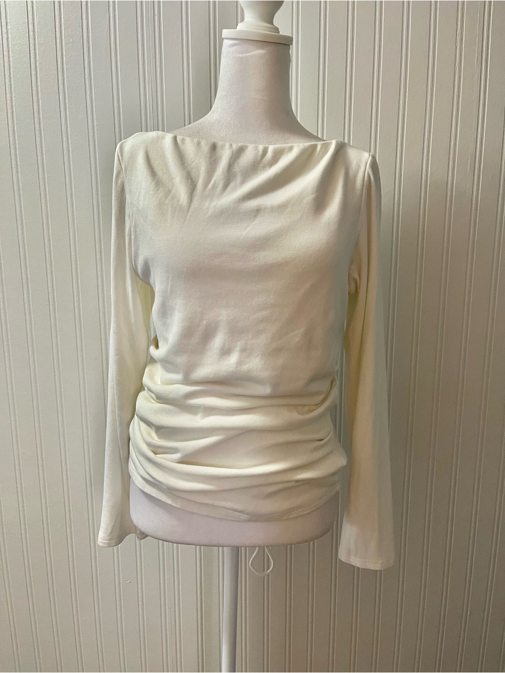 OGL Cream Boatneck Long Sleeve Ruched Top